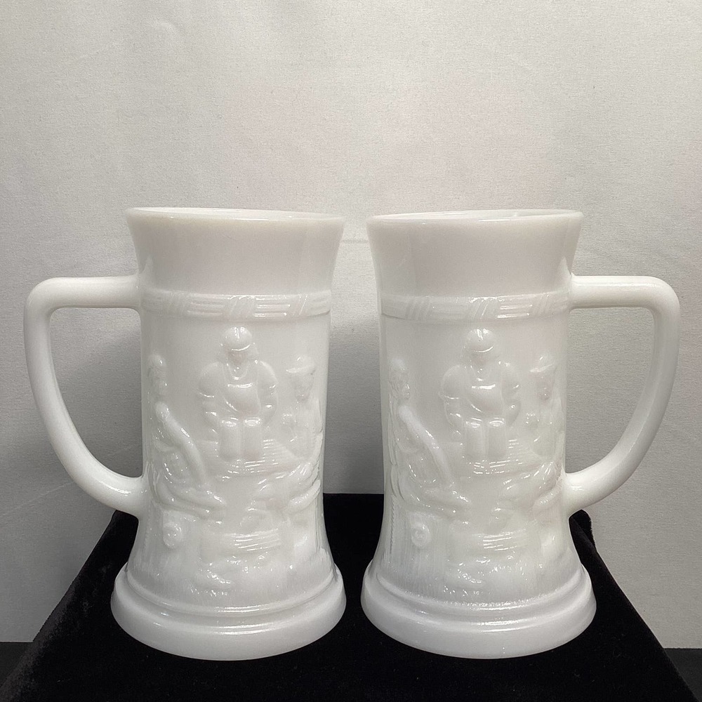 1950 ‘s Vintage Collectors Milk Glass Beer /Hot Mugs /steins  set of two